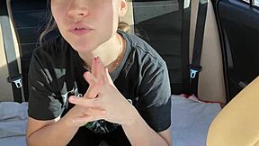 Public squirt hits hard in the backseat of someone else's car outdoors