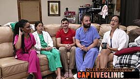 Corporate slaves scene with aria nicole has bdsm nurse domination and anal fingering in latex gloves