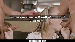 Stepdaughter expertly handles daddy and stepbrothers' cocks in family scene