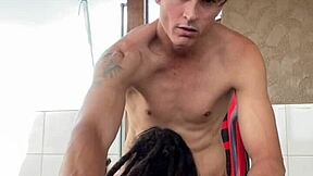 I get bent over for doggystyle after blowjob from tattooed teen babe on balcony