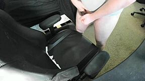 ginger teen masturbates close up in bedroom solo session. he explodes huge cum load on chair.