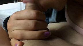 College coed gives an expert blowjob to a dick. She takes cum in her cute mouth until he finishes.