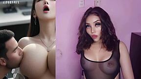 Korean teen with big natural tits takes hard anal fucking. She gets a creampie while masturbating in lingerie.