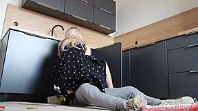 i felt so guilty yet excited cheating on my husband with that married plumber in the kitchen, his big cock pounding my tight wet pussy until cum on ass