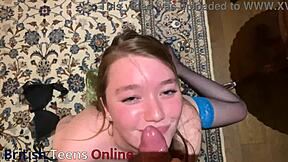 Quick facial covers your 18 year old girlfriend's pretty face after deepthroat blowjob