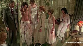 Corinne Clery and Jehanne Blaise share sensual blowjob moments in 1975 retro film