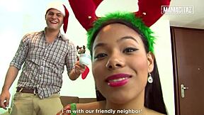 Will this huge tits Latina Andrea Flores cheat on Christmas with her naughty neighbor?