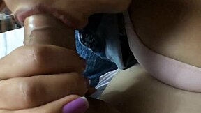 College coed gives an expert blowjob to a dick. She takes cum in her cute mouth until he finishes.