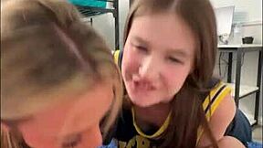 Real college sluts fuck hard in university dorm. Athena Heart and Ashlyn Angel take big cock in cowgirl and doggystyle.