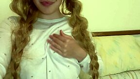 cute blonde peasant girl stays home alone in the garden. she fingers her ass deeply with delight in nature