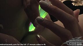 oh wow, i'm stuffing this dirty glowstick into my gaping pussy, says shy young egle on the sofa