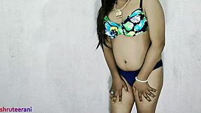 Indian Shemale's Blue Bikini Crossdressing Surprise