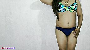 Indian Shemale's Blue Bikini Crossdressing Surprise