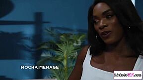 ebony lesbian milf couple enjoys pussy licking and fingering their white petite stepdaughter in hot interracial threesome