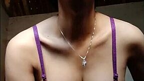 Wow, check out this beautiful Asian shemale in her early morning solo masturbation session!