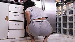 Watch this horny Latina teen wife in lingerie sucking the delivery guy's monster cock in POV! How does she handle that huge thing?