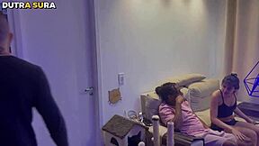 Naughty brother catches blonde teen with short hair fucking a guy with thick black cock. He joins in and fucks her tight pussy too since no one is home.