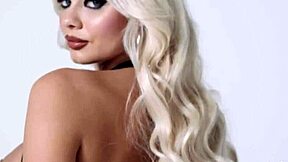 Petite blonde TEEN ELSA JEAN poses with sharp sword. She shows curvy body before hot babe RILEY ANNE exposes naked lingerie striptease.