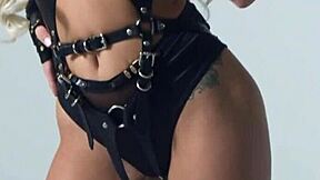 Petite blonde TEEN ELSA JEAN poses with sharp sword. She shows curvy body before hot babe RILEY ANNE exposes naked lingerie striptease.