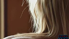 This tiny Russian teen blonde does a hot striptease in clothes that get ripped while posing with her shaved pussy