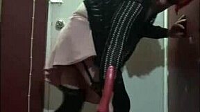 Amateur bisexual crossdresser fucks dildo on stick in stockings then sucks it clean ass to mouth