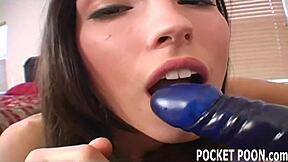 Teen girl licks lollipop on sofa but gets caught masturbating to hardcore porn with deepthroat action