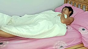 White cock dives into cute Asian babe's shaved pussy with deepthroat blowjob and doggystyle bedroom action