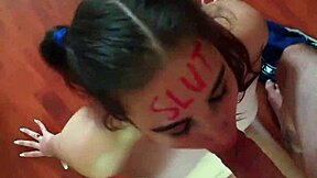 Oh man, this lipstick slut gets face fucked, slapped, and spat on hard! 😈