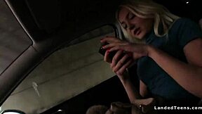 Hitchhiker teen fucks huge cock in car