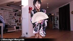 Sexy Geisha Rides Oiled Dildo