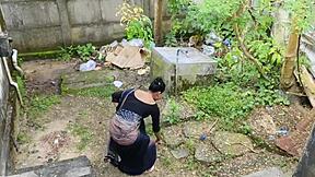 hey, outdoor best sex while cleaning - komal bhabhi sucks my cock and gets fucked under stairs 😈🍆.