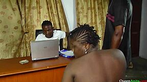 Wife seduced company manager for loan and they fucked with big black cock cumshot!