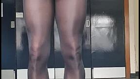 In this compilation, a tgirl with monster cock cums repeatedly in nylon pantyhose, showcasing feet and legs in intense moments.