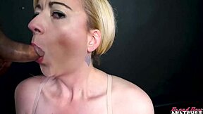 Blonde hottie Keyton licks balls and delivers deepthroat blowjob to hard cock before warm facial finish.