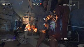 I dressed up for Halloween party and flashed my thong with cute teen friends showing boobs.