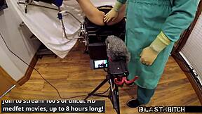 Become a nurse like Blaire Celeste and get blasted with jizz in this behind-the-scenes hospital scene with deepthroat, gloves, and shaved pussy action