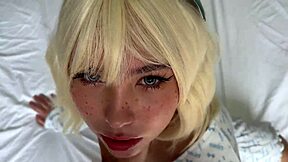 shes covered in cum after pov fucking and squirting orgasm with this skinny teen blonde in homemade quickie with natural tits and tight pussy