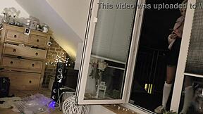 I dressed up for Halloween party and flashed my thong with cute teen friends showing boobs.