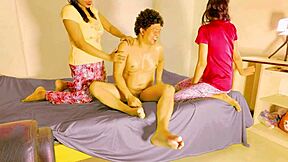 uttaran20 shares a huge cock in threesome with amateur brunette college teen. She rides in cowgirl and takes cumshot after deepthroat and ffm action.