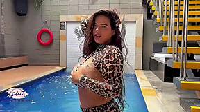 uh, this sexy latina savannah watson with big tits and huge oiled ass, like, has sex by the pool, yknow