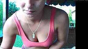 teen strips outdoor showing camel toe in ripped clothes with toes exposed