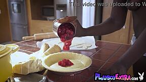 Glamorous all natural ebony teen Victoria Antoinette strips naked in kitchen