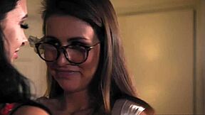 Petite lesbian babe fucks hairy pussy of former blonde classmate with licking and tribbing