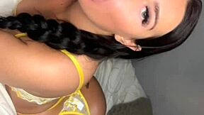 Horny British slut engages in solo masturbation with a dildo. She shows her cute petite body on webcam.