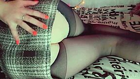 Young secretary in short skirt and tights, I decided to masturbate my tight shaved pussy after work with moaning close up