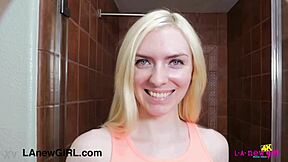 Blonde beauty enjoyed her relaxing shower time