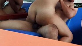 On the tantric couch with hairy pussy latina babe who loves riding until she cums on my dick.