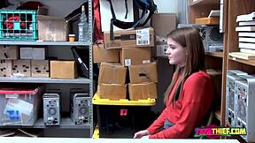 Rosalyn grimaces while big cock stretches her tight cunt in office.