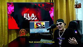 big ass brazilian gih spanic positions redhead on podcast table hinting at outdoor kissing and toys