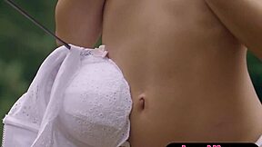 Petite Blonde Russian Milf Strips Outdoors